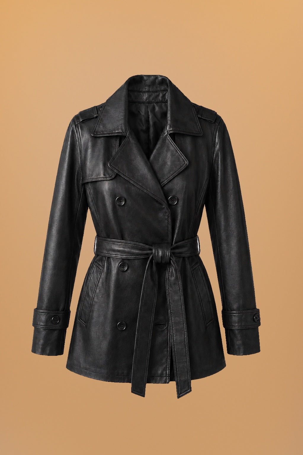 PACIFICA - Trench negro con cinturon - 1-frontal-apose