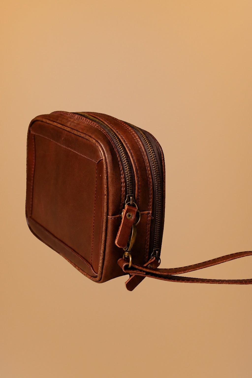 Cartera de mano de piel cognac - 1-frontal