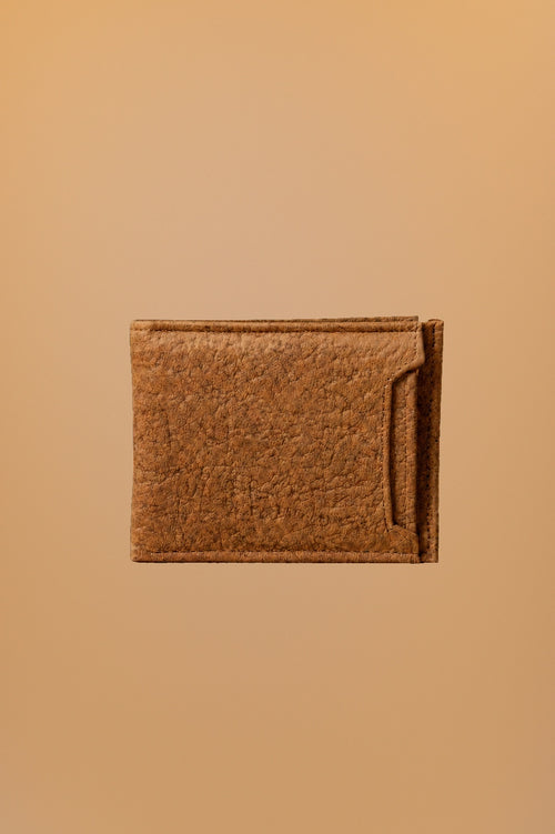 Cartera bifold de piel cafe texturizada - 1-vista