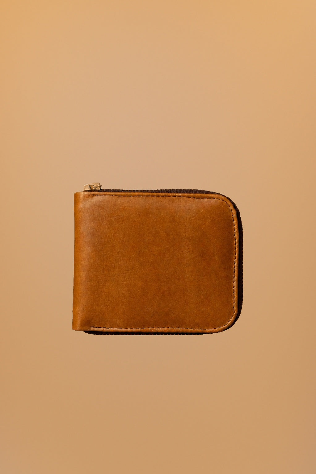 Cartera de piel cognac con cierre perimetral - 1-vista
