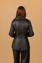 PACIFICA - Trench negro con cinturon - 3-espalda